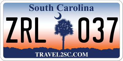 SC license plate ZRL037