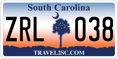 SC license plate ZRL038