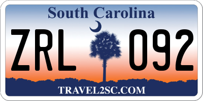SC license plate ZRL092