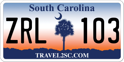 SC license plate ZRL103