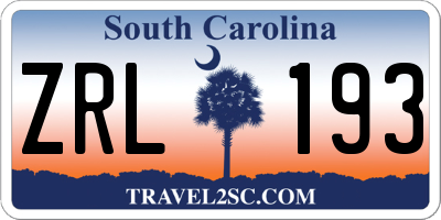 SC license plate ZRL193