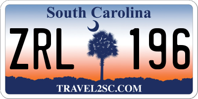 SC license plate ZRL196