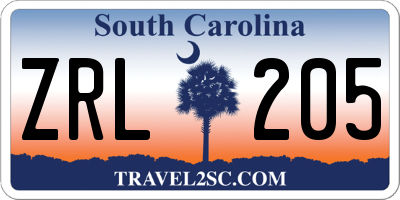 SC license plate ZRL205