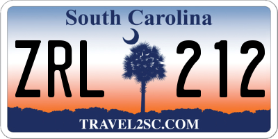SC license plate ZRL212