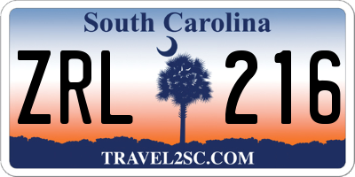 SC license plate ZRL216