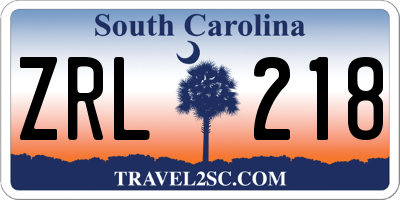 SC license plate ZRL218