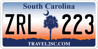 SC license plate ZRL223