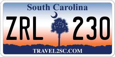 SC license plate ZRL230