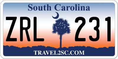 SC license plate ZRL231