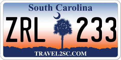 SC license plate ZRL233