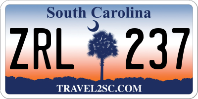 SC license plate ZRL237