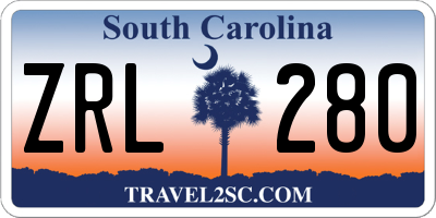 SC license plate ZRL280