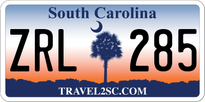 SC license plate ZRL285