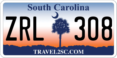 SC license plate ZRL308