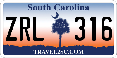 SC license plate ZRL316