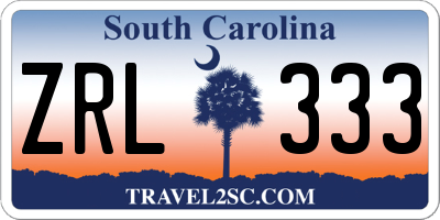 SC license plate ZRL333