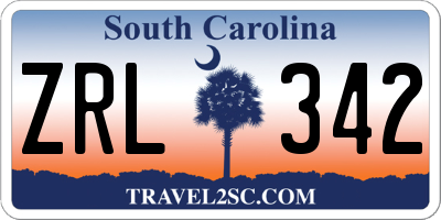 SC license plate ZRL342