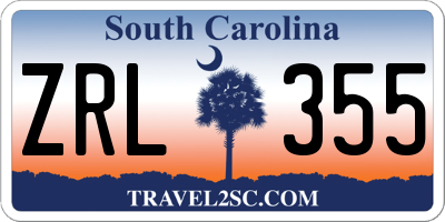 SC license plate ZRL355