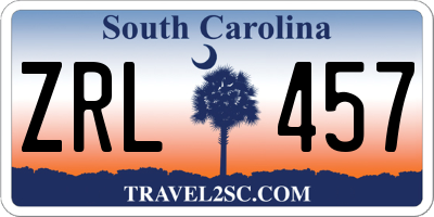 SC license plate ZRL457