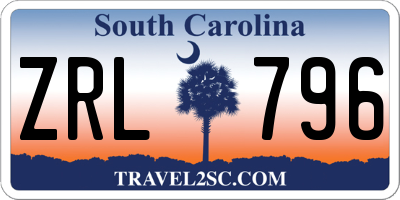 SC license plate ZRL796