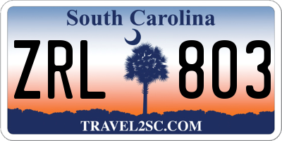 SC license plate ZRL803