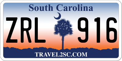 SC license plate ZRL916