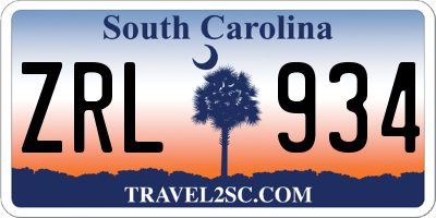 SC license plate ZRL934
