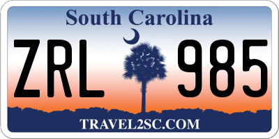 SC license plate ZRL985
