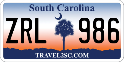 SC license plate ZRL986