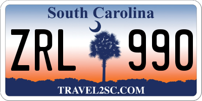 SC license plate ZRL990