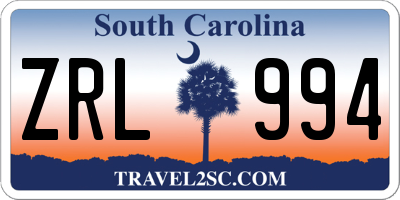 SC license plate ZRL994