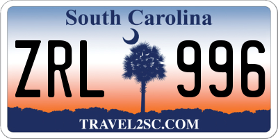 SC license plate ZRL996