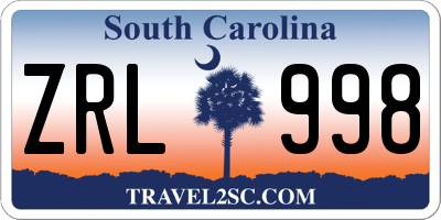 SC license plate ZRL998