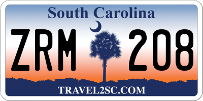 SC license plate ZRM208