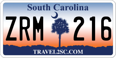 SC license plate ZRM216