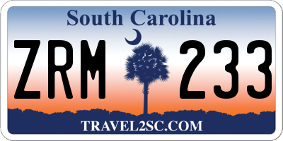 SC license plate ZRM233