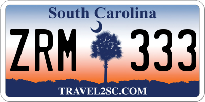 SC license plate ZRM333