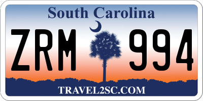 SC license plate ZRM994