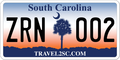 SC license plate ZRN002