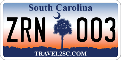 SC license plate ZRN003