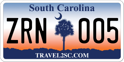 SC license plate ZRN005