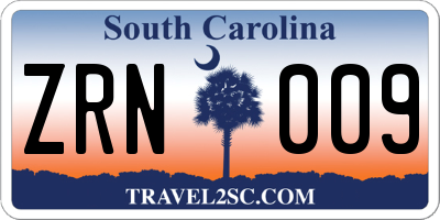 SC license plate ZRN009