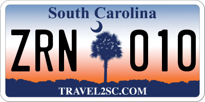 SC license plate ZRN010
