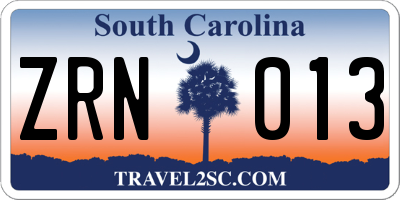 SC license plate ZRN013