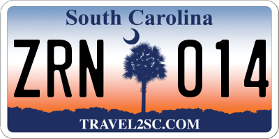 SC license plate ZRN014