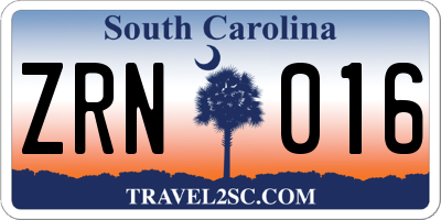 SC license plate ZRN016