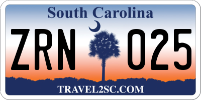 SC license plate ZRN025