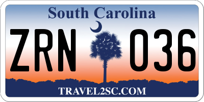 SC license plate ZRN036