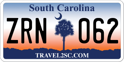 SC license plate ZRN062