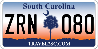 SC license plate ZRN080